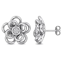 Diamond Flower Earrings in Sterling Silver