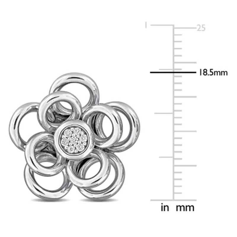 Diamond Flower Earrings in Sterling Silver