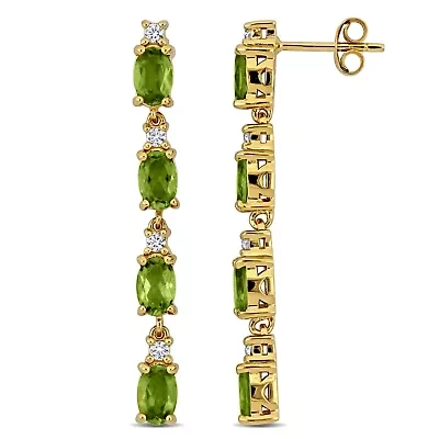 Peridot & White Topaz Earrings in Yellow Plated Sterling Silver