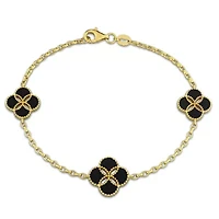 Black Agate Bracelet in Yellow Plated Sterling Silver - 7.25 in