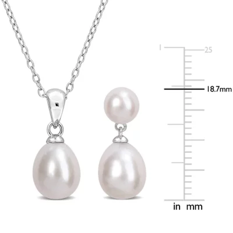 2-Piece Set 8-8.5mm & 5.5-6mm Freshwater Cultured Pearl Earrings & Pendant in Sterling Silver