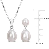 2-Piece Set 8-8.5mm & 5.5-6mm Freshwater Cultured Pearl Earrings & Pendant in Sterling Silver