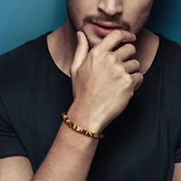 Men's 3-Piece Set Multi Gemstone Stretchable Bracelet in Yellow Plated Sterling Silver