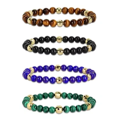 Men's 4-Piece Set Multi Gemstone Stretchable Bracelet in Yellow Plated Sterling Silver