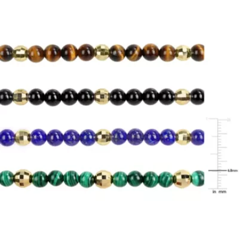 Men's 4-Piece Set Multi Gemstone Stretchable Bracelet in Yellow Plated Sterling Silver