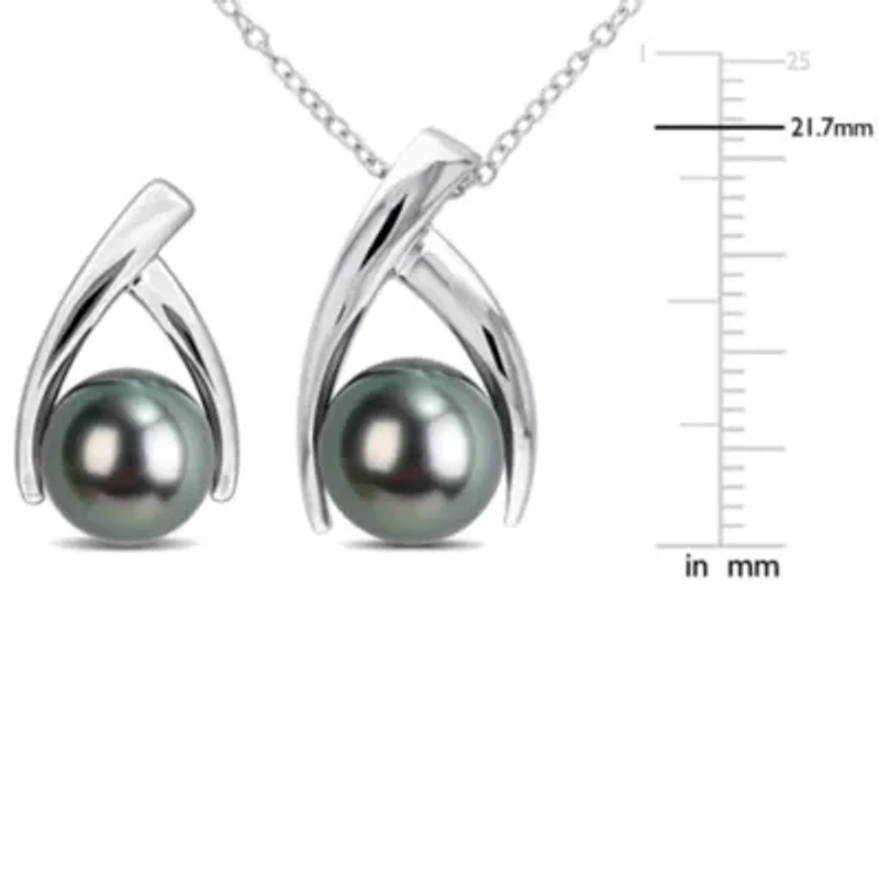 8-8.5mm & 9-10mm Tahitian Cultured Pearl Pendant with Chain & Earrings Set in Sterling Silver - 18 in