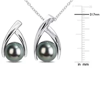 8-8.5mm & 9-10mm Tahitian Cultured Pearl Pendant with Chain & Earrings Set in Sterling Silver - 18 in
