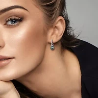 8-8.5mm Tahitian Cultured Pearl & Diamond Drop Pendant & Earrings Set in Sterling Silver - 18 in