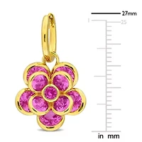 Lab Created Pink Sapphire Hoop Earrings in Yellow Plated Sterling Silver