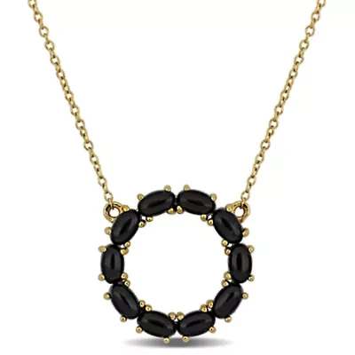 Black Onyx Necklace in Yellow Plated Sterling Silver - 18"+ 2"ext