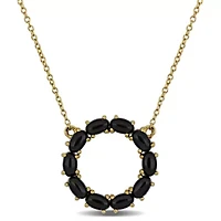 Black Onyx Necklace in Yellow Plated Sterling Silver - 18"+ 2"ext