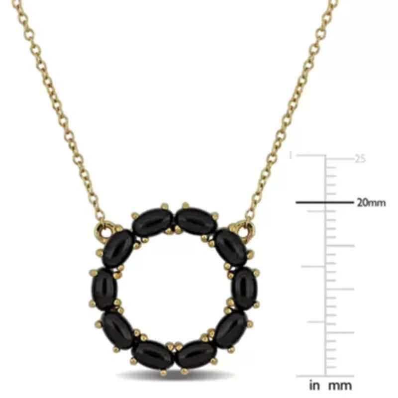 Black Onyx Necklace in Yellow Plated Sterling Silver - 18"+ 2"ext