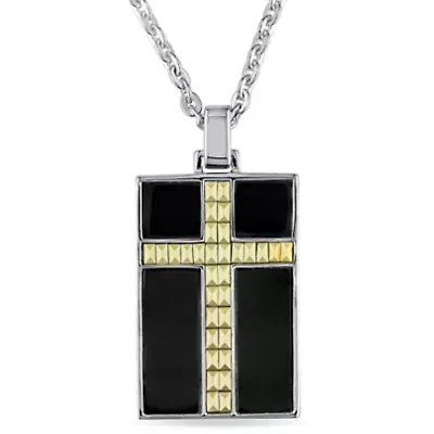 Cross Chain Necklace in Black Enamel Sterling Silver, 18"