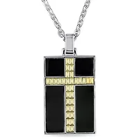 Cross Chain Necklace in Black Enamel Sterling Silver, 18"