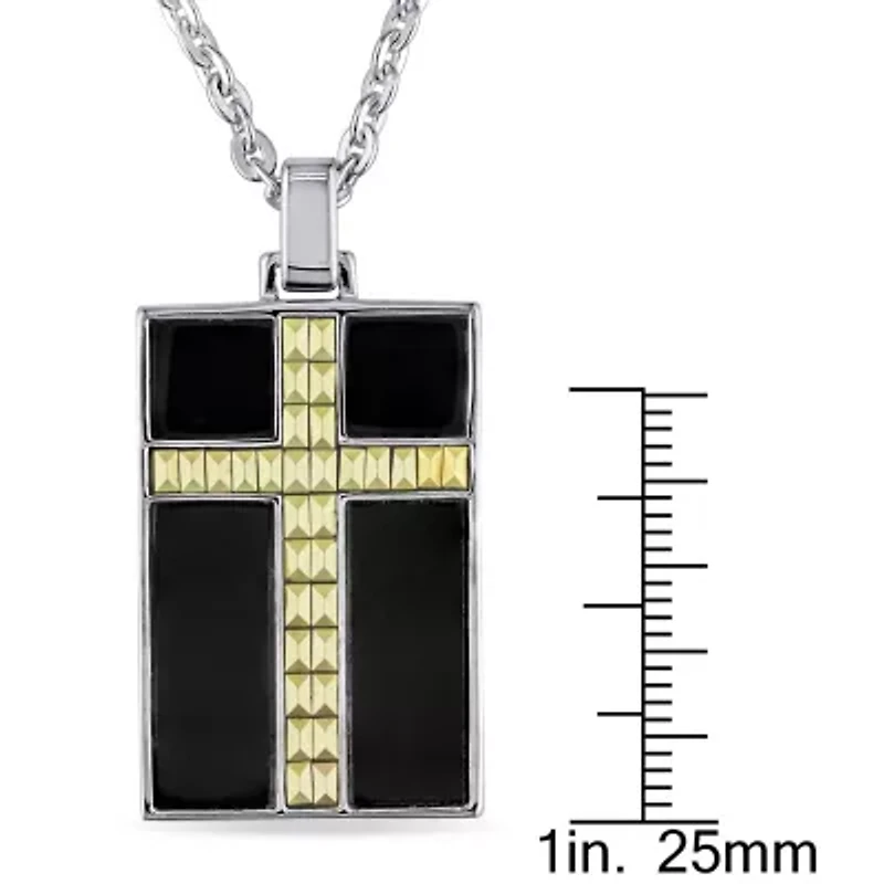 Cross Chain Necklace in Black Enamel Sterling Silver, 18"