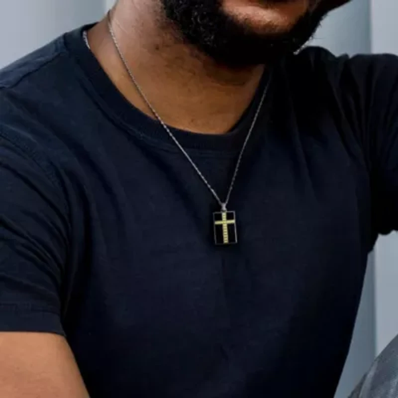 Cross Chain Necklace in Black Enamel Sterling Silver, 18"