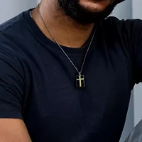 Cross Chain Necklace in Black Enamel Sterling Silver, 18"