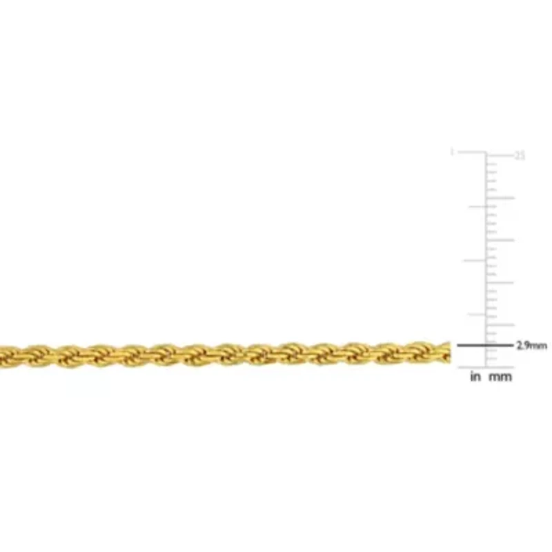2.9mm Diamond Cut Rope Chain Necklace in Yellow Plated Sterling Silver, 20"