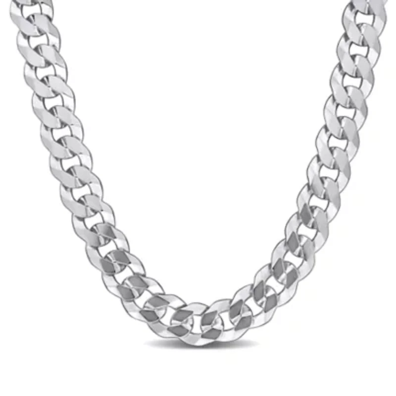 7.5mm Diamond Cut Curb Bevelled Necklace in Sterling Silver, 24"