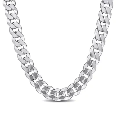 7.5mm Diamond Cut Curb Bevelled Necklace in Sterling Silver, 24"