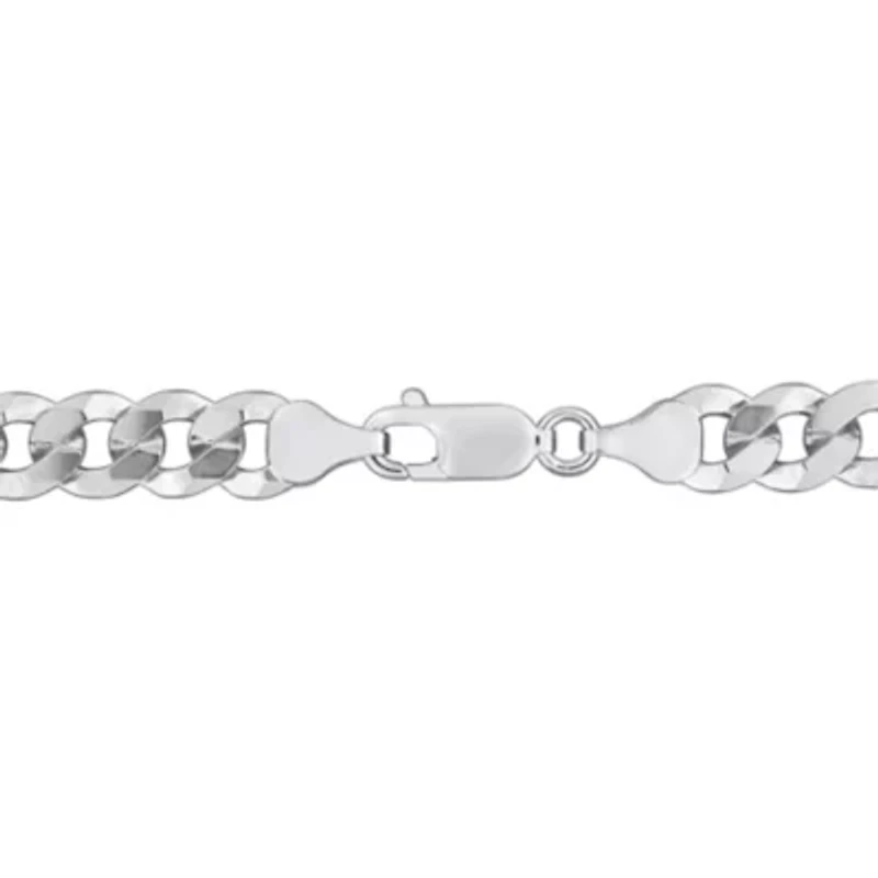 7.5mm Diamond Cut Curb Bevelled Necklace in Sterling Silver, 24"