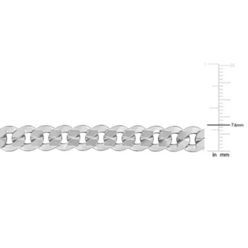 7.5mm Diamond Cut Curb Bevelled Necklace in Sterling Silver, 24"