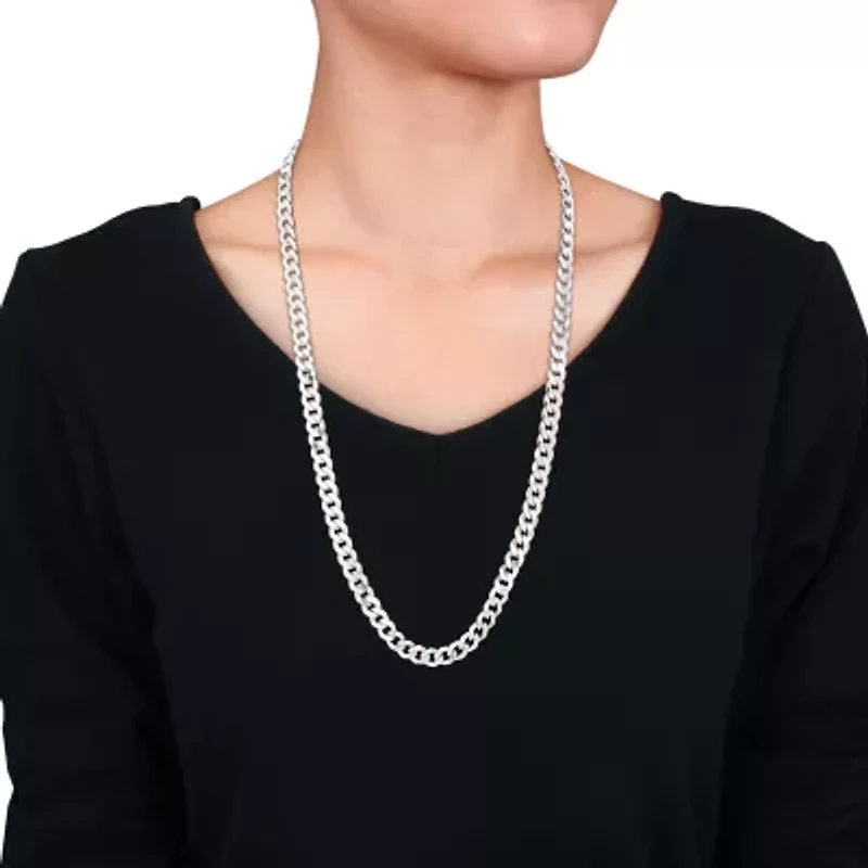 7.5mm Diamond Cut Curb Bevelled Necklace in Sterling Silver, 24"