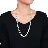 7.5mm Diamond Cut Curb Bevelled Necklace in Sterling Silver, 24"