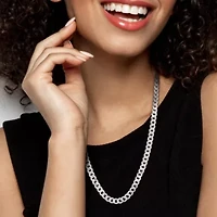 7.5mm Diamond Cut Curb Bevelled Necklace in Sterling Silver, 24"