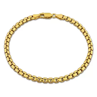 3.70mm Box Link Bracelet in Yellow Plated Sterling Silver, 7.5"