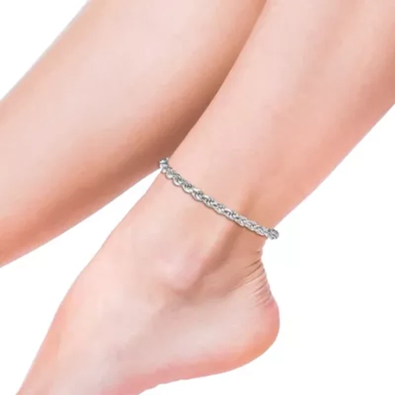 5mm Diamond Cut Rope Chain Anklet in Sterling Silver, 9"