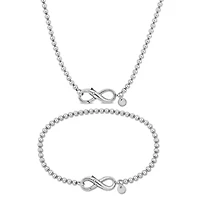 Ball Link Infinity Clasp Necklace and Anklet Set in Sterling Silver, 18"+9"