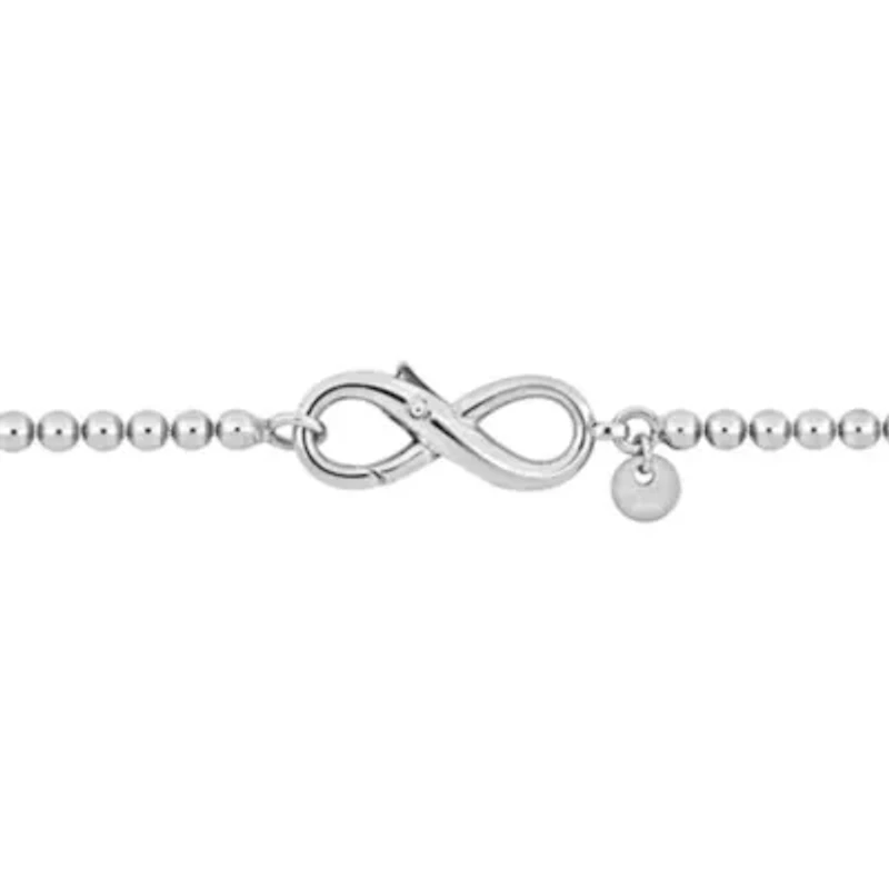 Ball Link Infinity Clasp Necklace and Anklet Set in Sterling Silver, 18"+9"