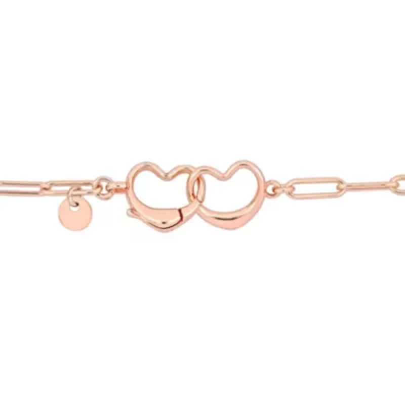 Paperclip Link Heart Clasp Necklace and Anklet Set in Rose Plated Sterling Silver, 18"+9"
