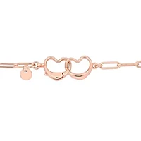 Paperclip Link Heart Clasp Necklace and Anklet Set in Rose Plated Sterling Silver, 18"+9"