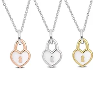 3-Piece Set Heart Lock Charm Enamel Necklace in Tri-Tone Sterling Silver, 18"