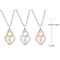 3-Piece Set Heart Lock Charm Enamel Necklace in Tri-Tone Sterling Silver, 18"