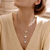 3-Piece Set Heart Lock Charm Enamel Necklace in Tri-Tone Sterling Silver, 18"