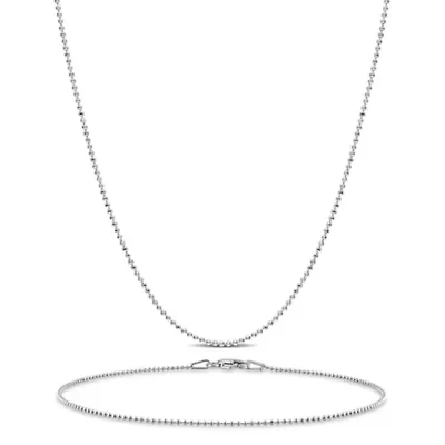 1mm Ball Chain Necklace and Anklet Set in Sterling Silver - 16"+9"