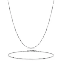1mm Ball Chain Necklace and Anklet Set in Sterling Silver - 16"+9"