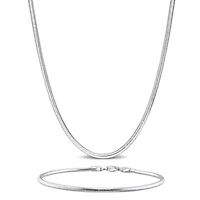 1.9mm Snake Chain Necklace and Bracelet Set in Sterling Silver, 18"+7.5"