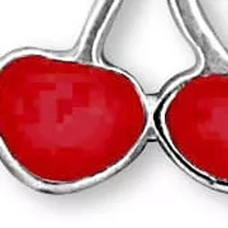 Cherry Enamel Charm Bracelet Rolo Chain in Sterling Silver