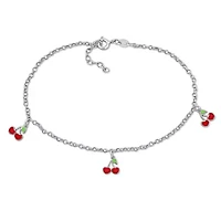 Cherry Enamel Charm Bracelet Rolo Chain in Sterling Silver