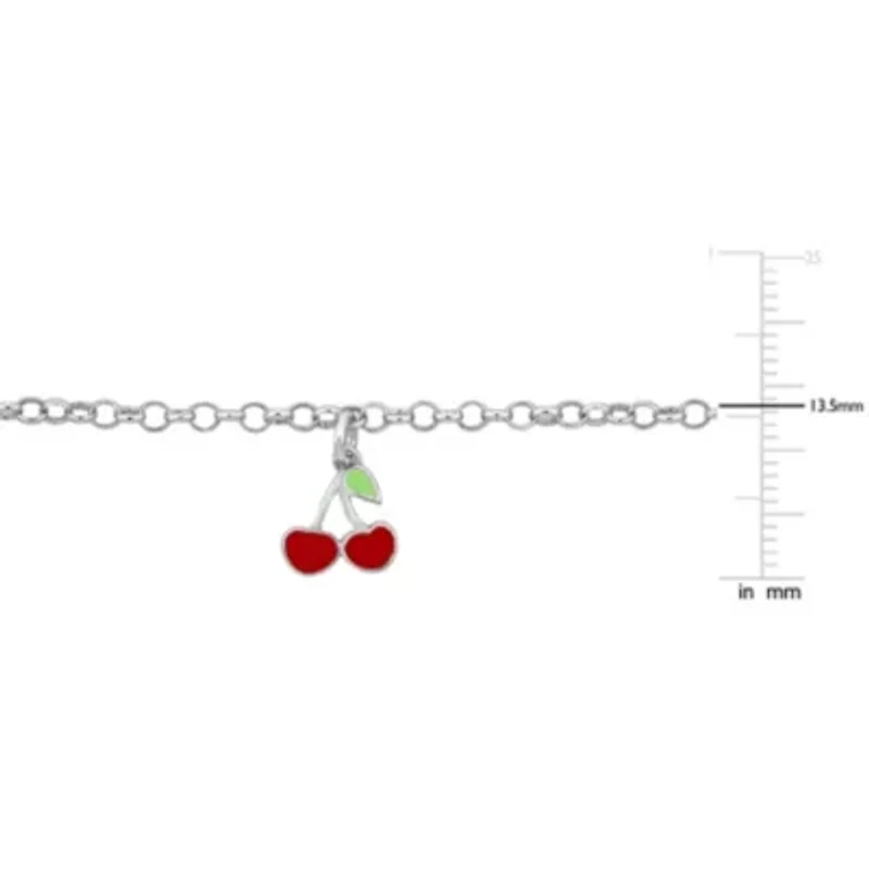 Cherry Enamel Charm Bracelet Rolo Chain in Sterling Silver