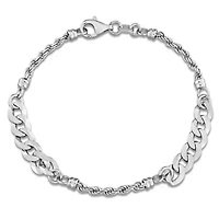 Rope & Curb Link Bracelet in Sterling Silver, 7.5"