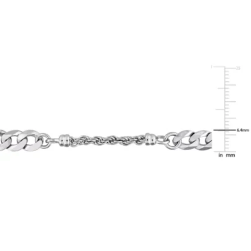 Rope & Curb Link Bracelet in Sterling Silver, 7.5"