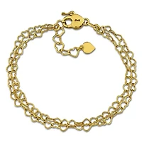 Double Strand Heart Link Bracelet in Yellow Plated Sterling Silver, 6.5"+1"ext