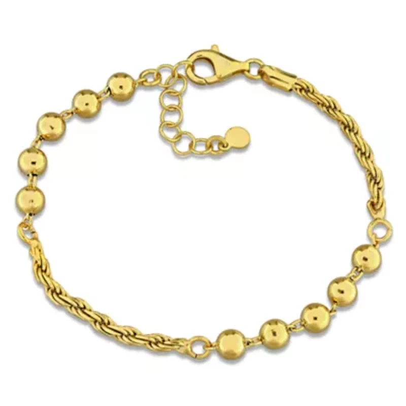 5mm Bead Chain Bracelet in Yellow Plated Sterling Silver, 6.5" + 1" Ext