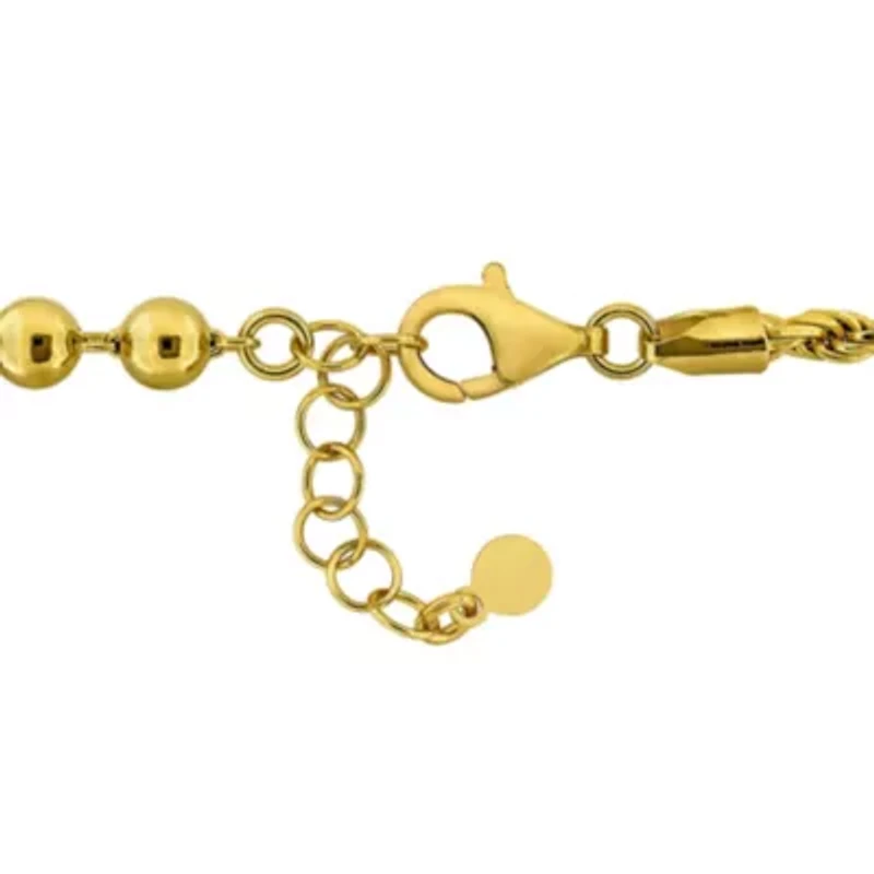 5mm Bead Chain Bracelet in Yellow Plated Sterling Silver, 6.5" + 1" Ext