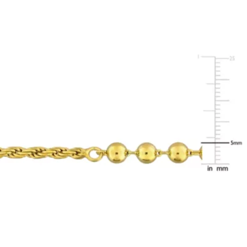 5mm Bead Chain Bracelet in Yellow Plated Sterling Silver, 6.5" + 1" Ext